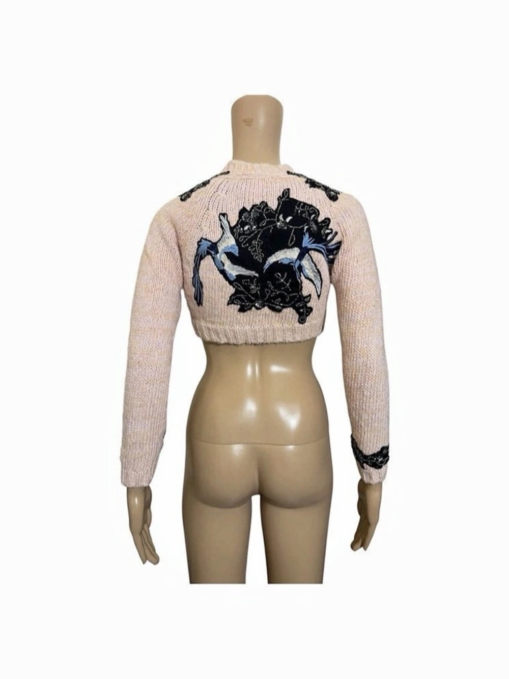 Anthropologie exclusively Floral Cropped Cardigan in Pink & Black XXS NWT - Picture 4 of 8